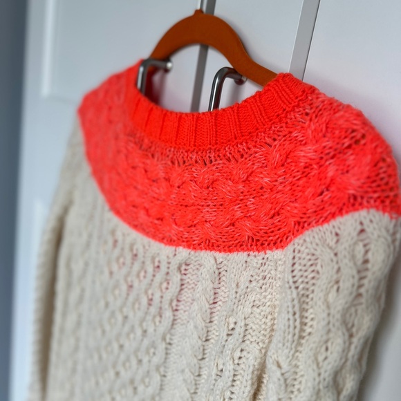 Boden Long Cream and Orange Cable Knit Sweater - Picture 8 of 16